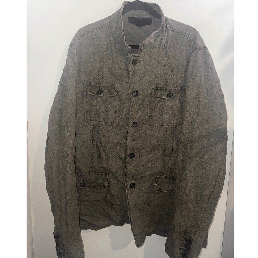 Rogue Mens 100% Linen Field Jacket Military Utility Button Up Gray Green L